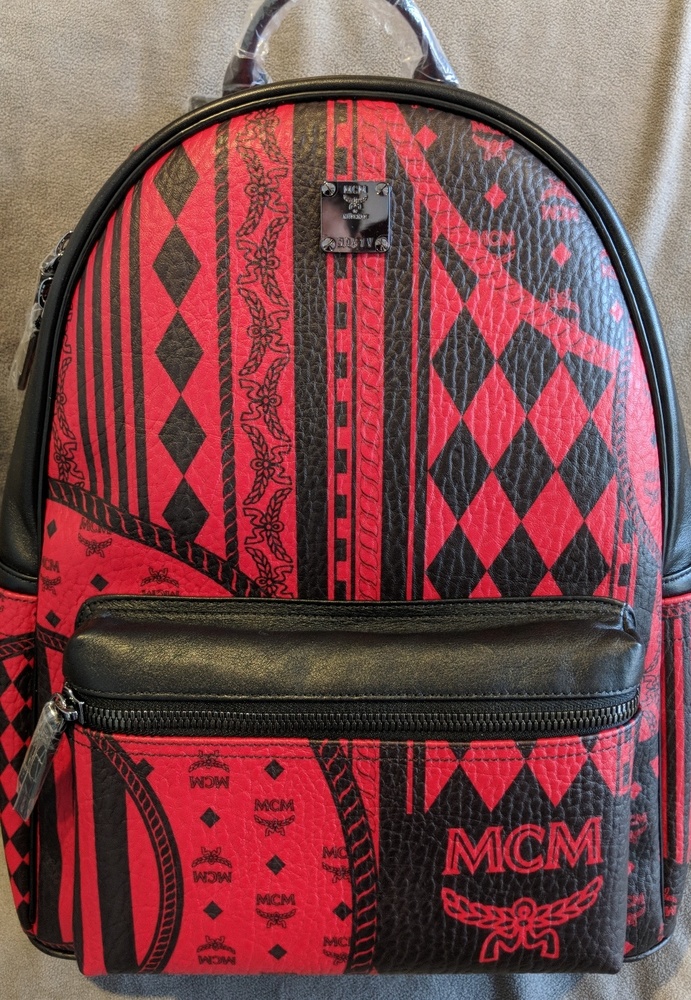 NEW MCM BAROQUE MEDIUM BACKPACK RED/BLACK